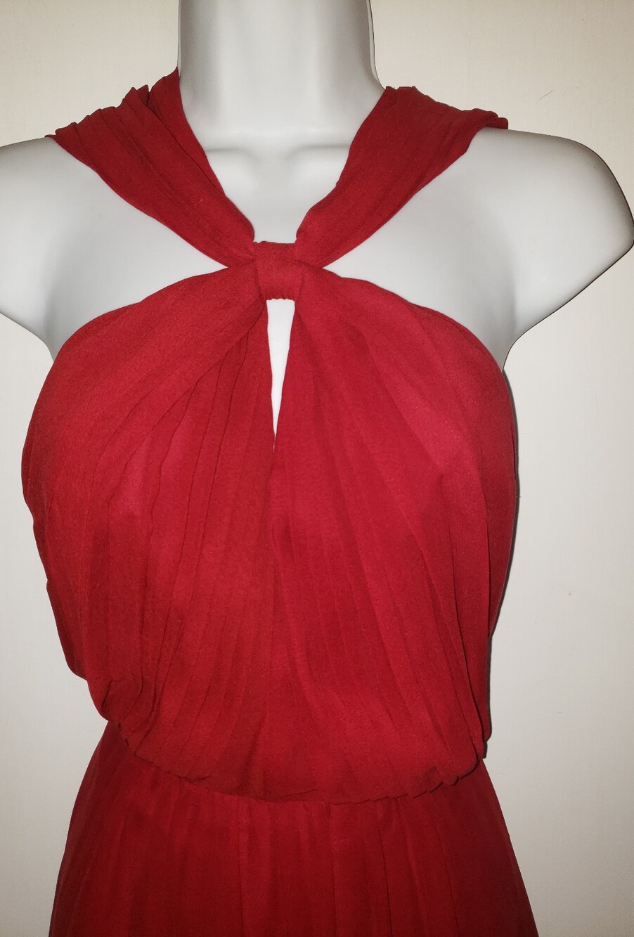 Ann Taylor Red Silk Chiffon Knot-Neck Halter Dress Formal Wedding Cocktail